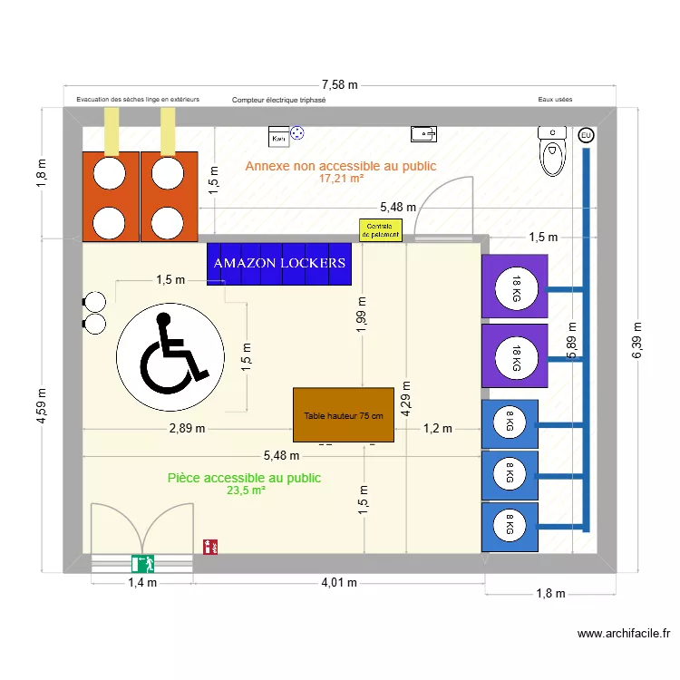 Laverie Les Ponts de Cé. Plan de 2 et 41 m² Laverie Les Ponts de Cé. Plan de 2 et 41 m²