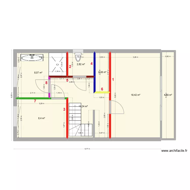 Murs intérieurs étage. Plan de 7 et 56 m² Murs intérieurs étage. Plan de 7 et 56 m²