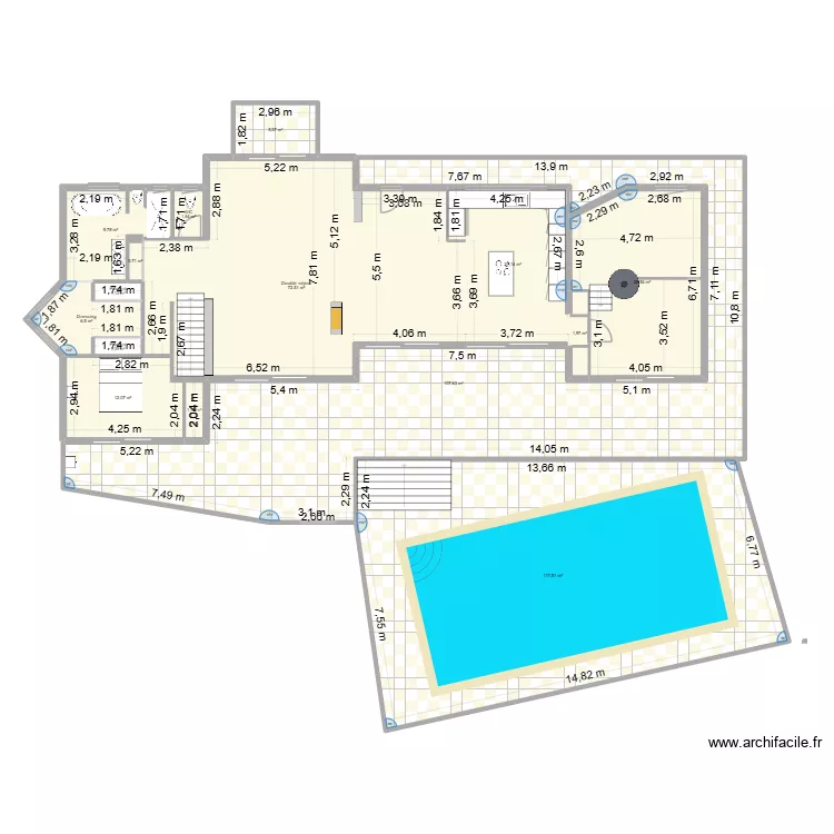 SANARY REZ DE CHAUSSEE PISCINE FINAL avec cotations. Plan de 15 pièces et 389 m²