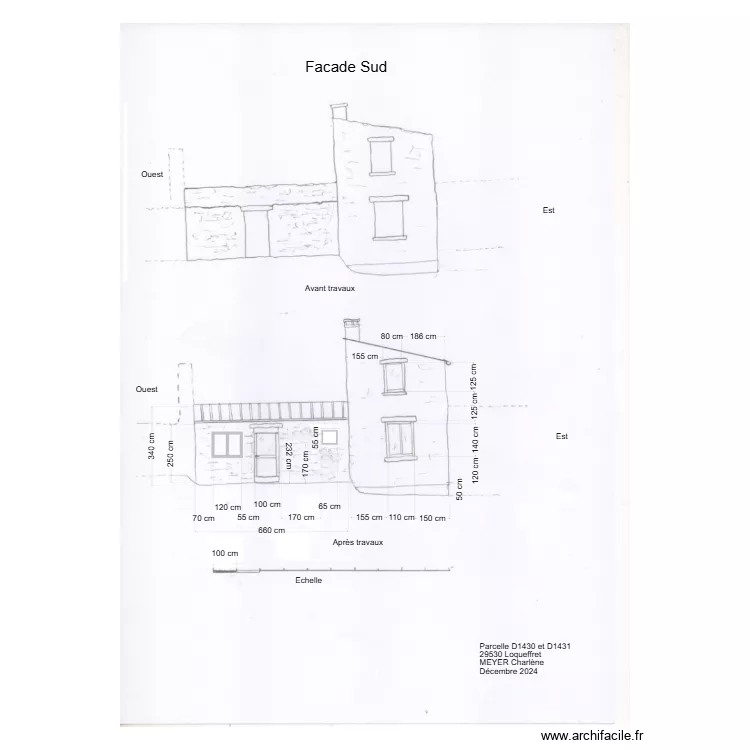 Fa&ccedil;ade Sud D1430 et D1431. Plan de 