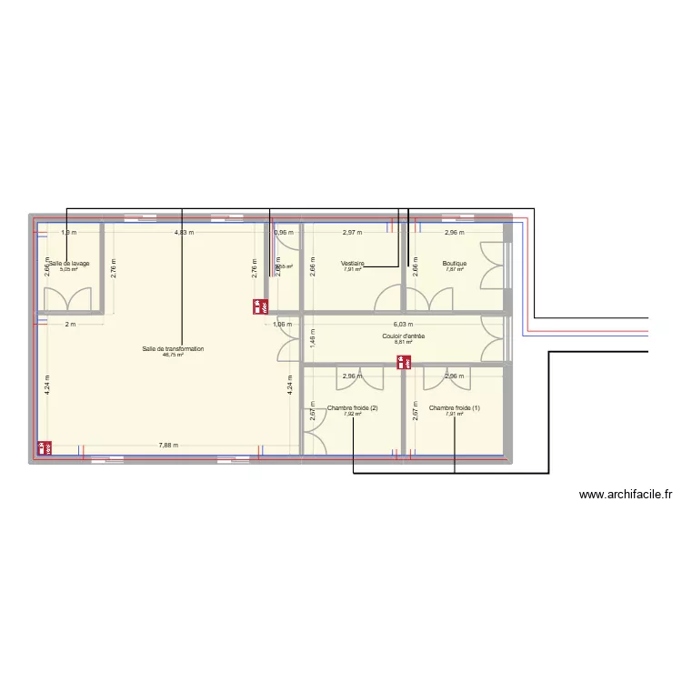 Fromagerie Montmorillon. Plan de 8  et 95 m²