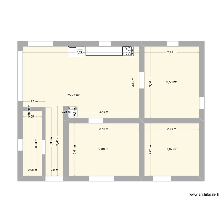 la cabane. Plan de 4 pièces et 51 m2
