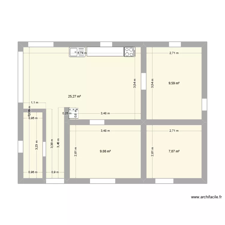 la cabane. Plan de 4 pièces et 51 m²