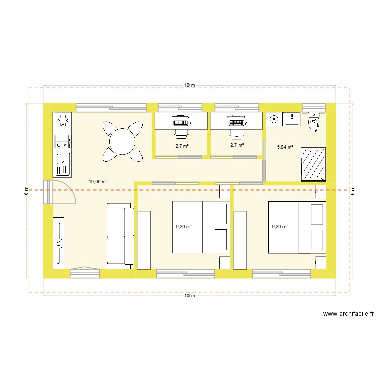 Maison Loc. Plan de 6 pièces et 49 m2