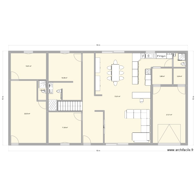 maison Pouillon. Plan de 10 pièces et 168 m2