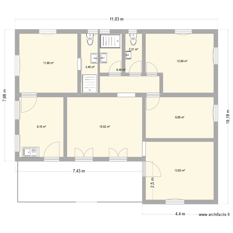 Rodrigue New. Plan de 9 pièces et 85 m2