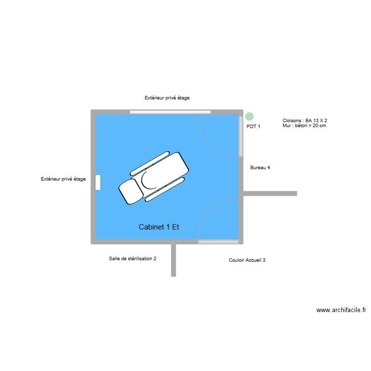 31200 CABINET 1 ET 2025. Plan de 1 pièce et 11 m2
