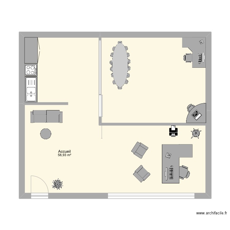 Agence immo V2. Plan de 1 pièce et 59 m2