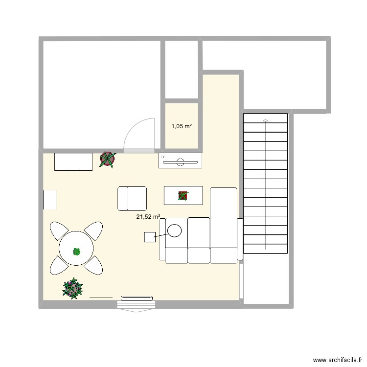 Salle a manger / salon 2. Plan de 2 pièces et 23 m2