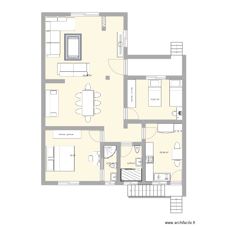Maison. Plan de 6 pièces et 87 m2