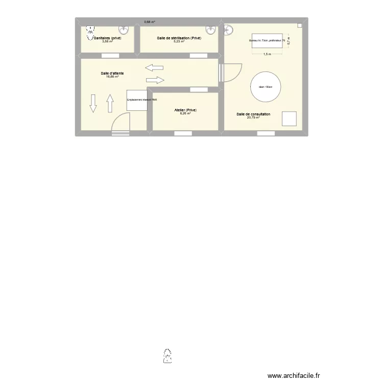 cabinet. Plan de 6 Pièces et 53 m²