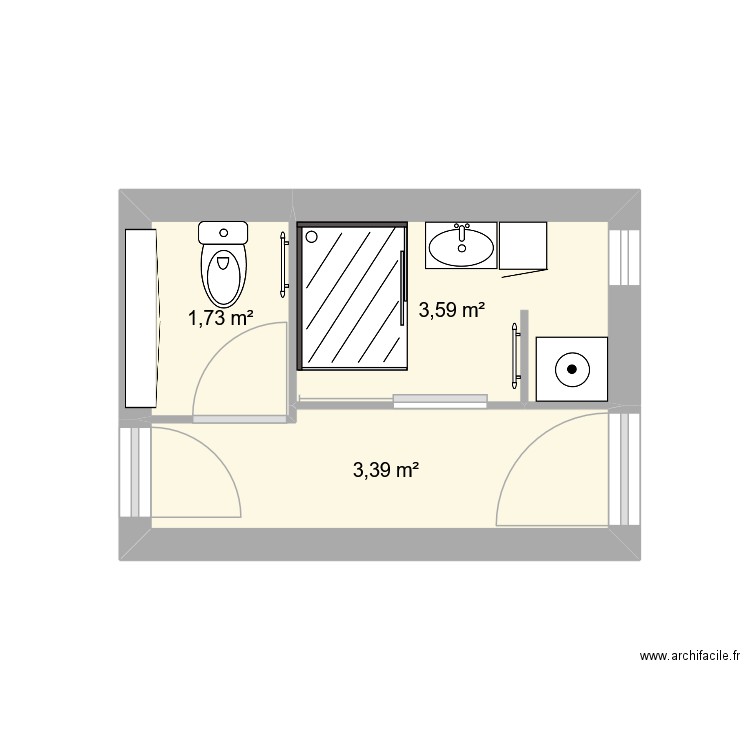 WC - Salle d'eau 3. Plan de 3 pièces et 9 m2