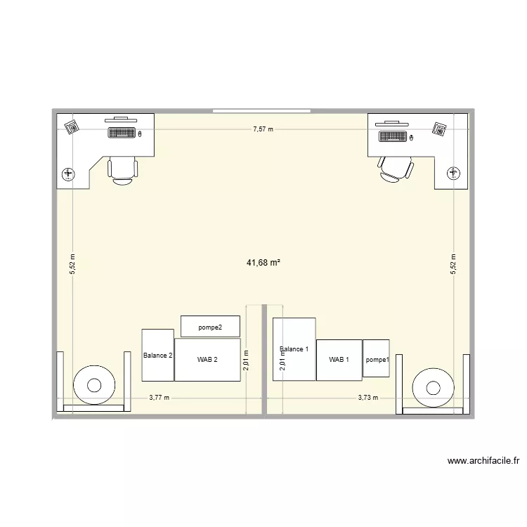 Plan Wab N&deg;1. Plan de 1  et 42 m²