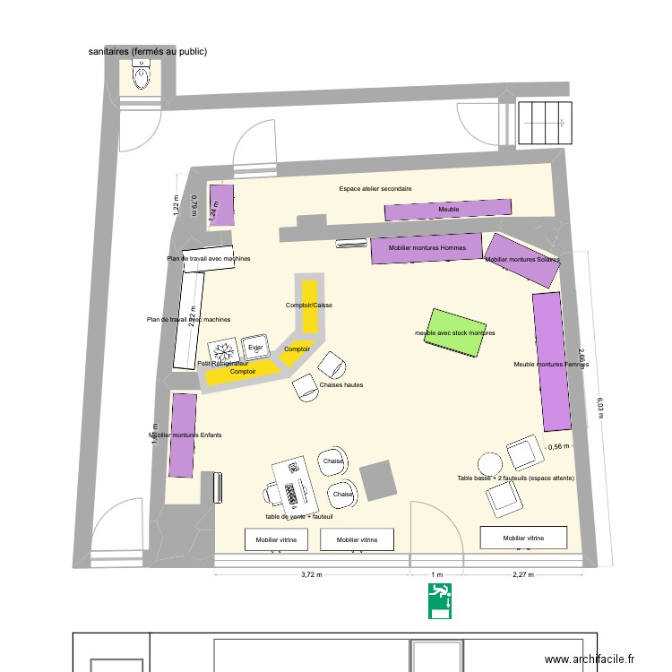 Plan magasin après travaux. Plan de 5 pièces et 1 m2