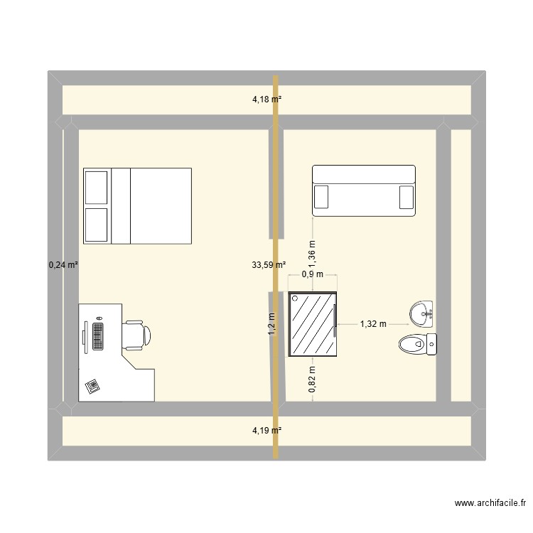 CHAMBRE GRENIER. Plan de 4 pièces et 42 m2