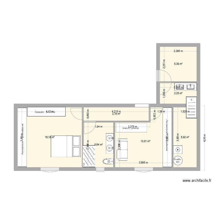 Murato. Plan de 7 pièces et 52 m2