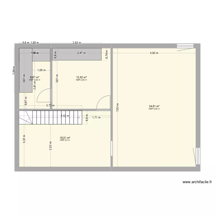 sous-sol. Plan de 4  et 72 m²
