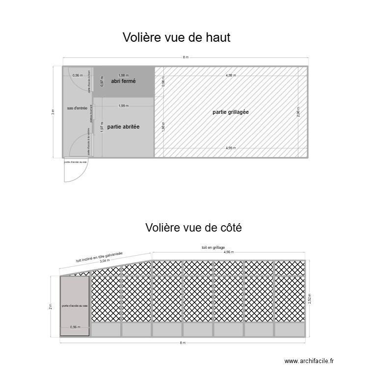 plan volière 8m par 3m. Plan de 26 pièces et 41 m2