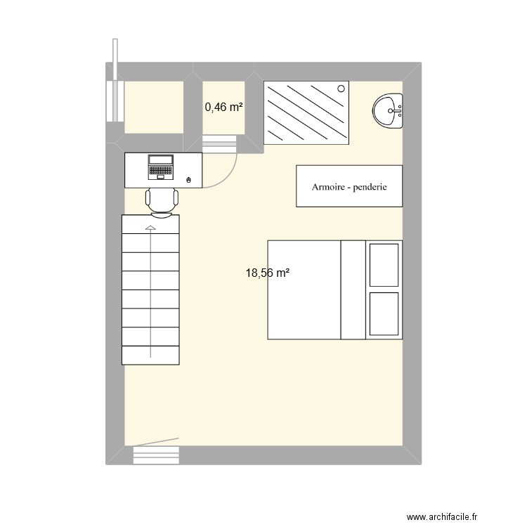 1e etage logement 2. Plan de 2 pièces et 19 m2