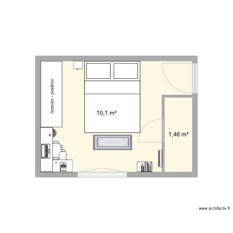 chambre rdc. Plan de 2 pièces et 12 m2