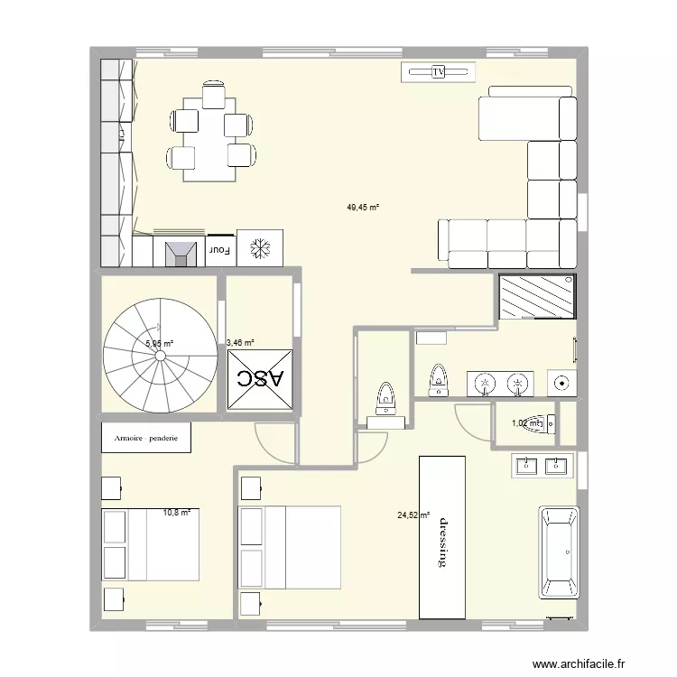 F4 avec SDB parentale, 2 chambres. Plan de 6  et 95 m²