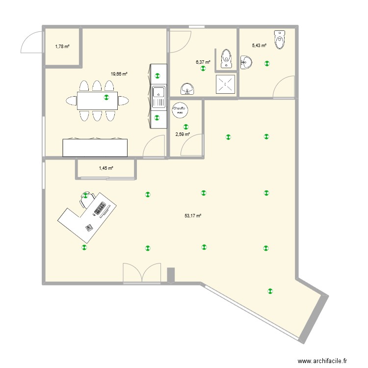atelier. Plan de 7 pièces et 90 m2