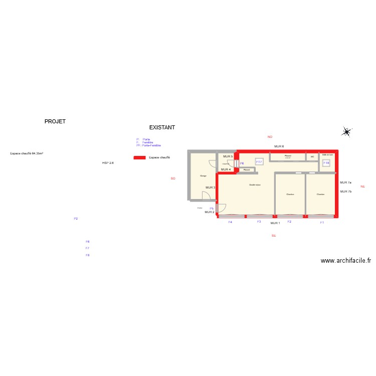 LAHALLE_ Existant. Plan de 10 pièces et 83 m2