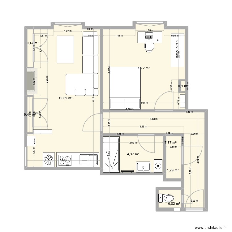 Appartement Etienne.1. Plan de 9 pièces et 47 m2