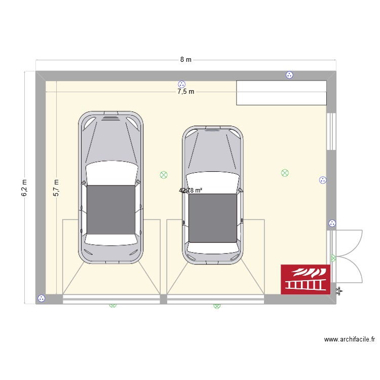 Garage. Plan de 1 pièce et 43 m2