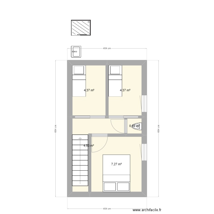 ste marie la mer 2024 V1 etage vide. Plan de 5 pièces et 21 m2