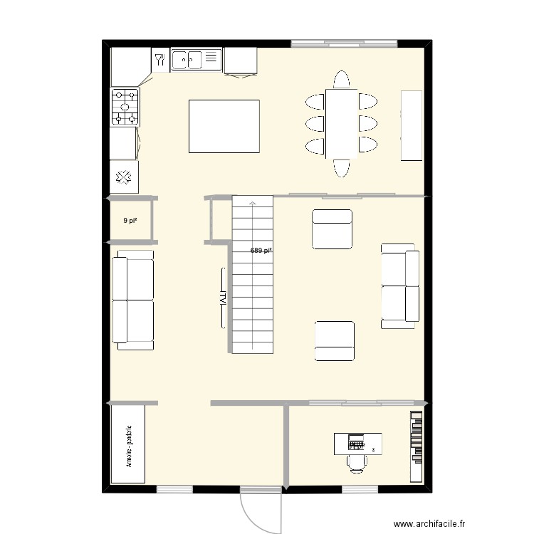 RDC 2. Plan de 3 pièces et 71 m2