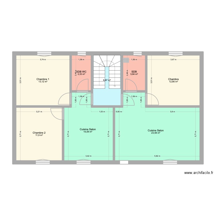 Plan 1er étage projet T2 T3. Plan de 8 pièces et 90 m2