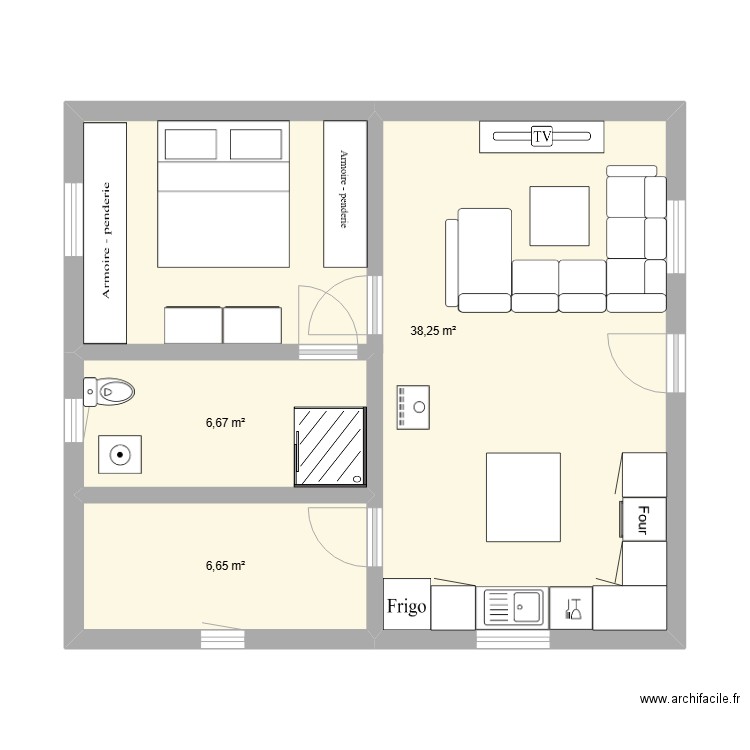 diff v2. Plan de 3 pièces et 52 m2