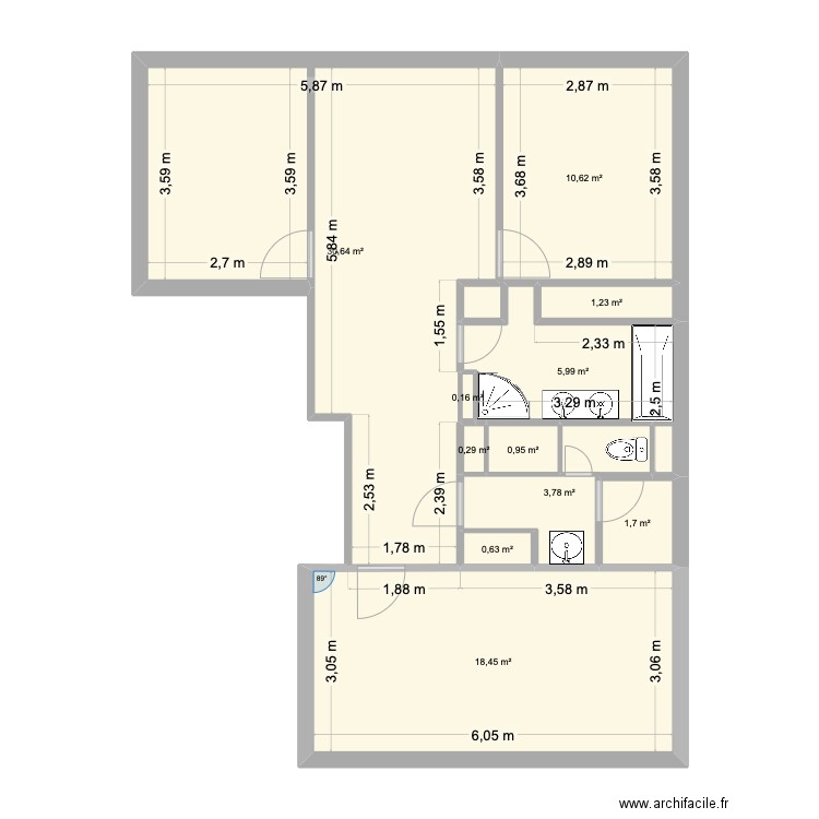 Parmentier. Plan de 11 pièces et 74 m2