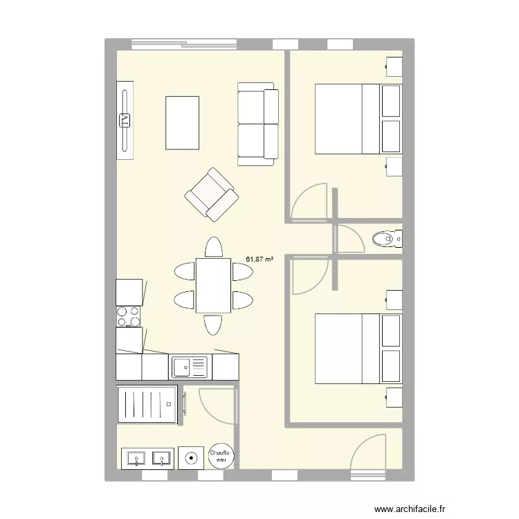 Hebec 2. Plan de 1 pièce et 62 m²