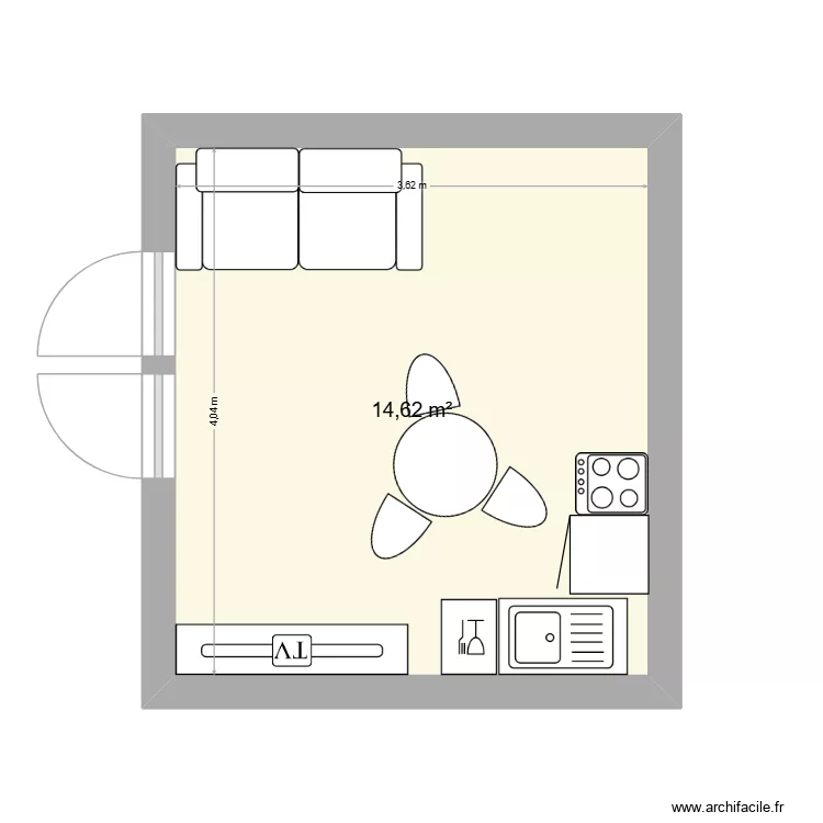 appart 43m&sup2;. Plan de 1  et 15 m²