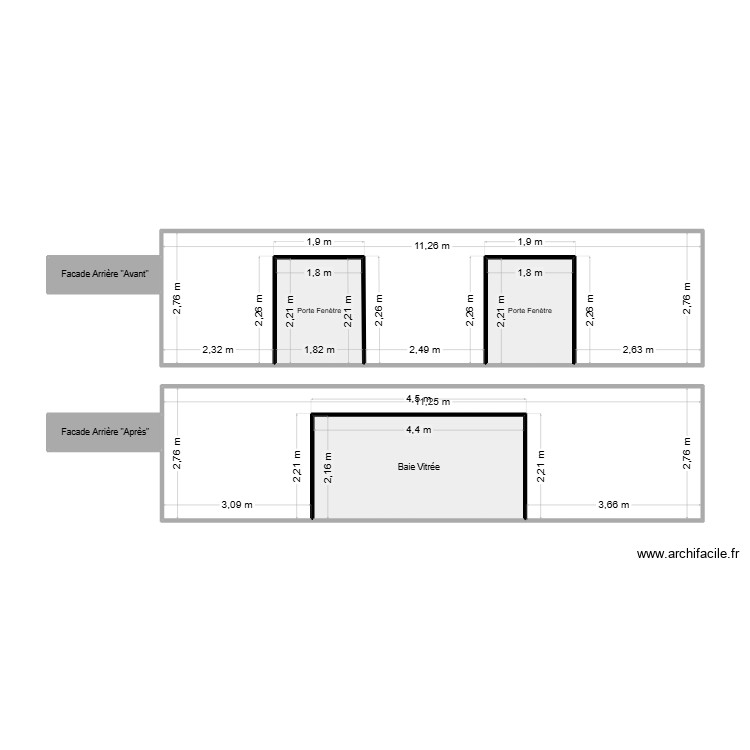 Facade Arri&egrave;re Avant/Apr&egrave;s. Plan de 0 pièce et 0 m2