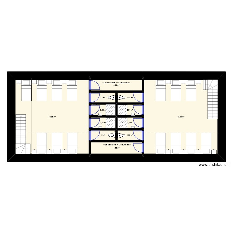 etage salle de jeux (dortoirs). Plan de 14 pièces et 111 m2