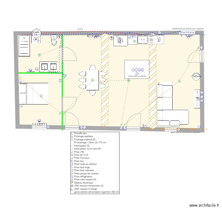 rouet plan vierge. Plan de 4 pièces et 64 m2