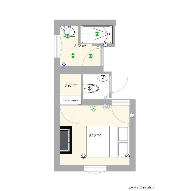 SDB HAUT. Plan de 3 pièces et 12 m2