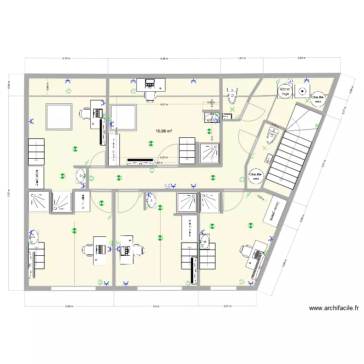 etage avec salles d'eau ELEC 2. Plan de 