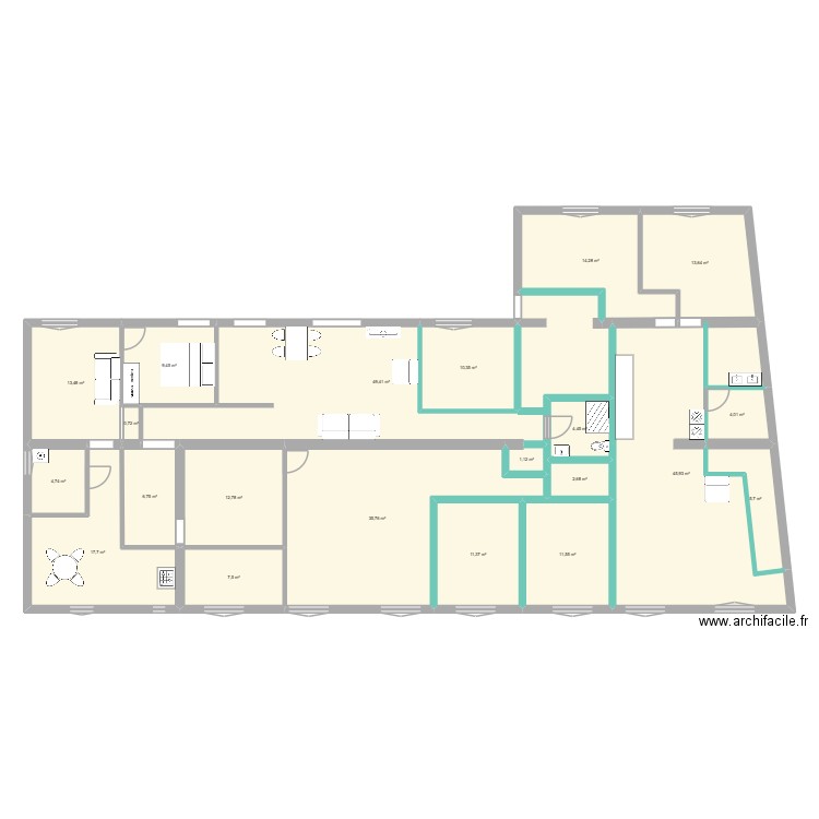 Kiné. Plan de 21 pièces et 283 m2