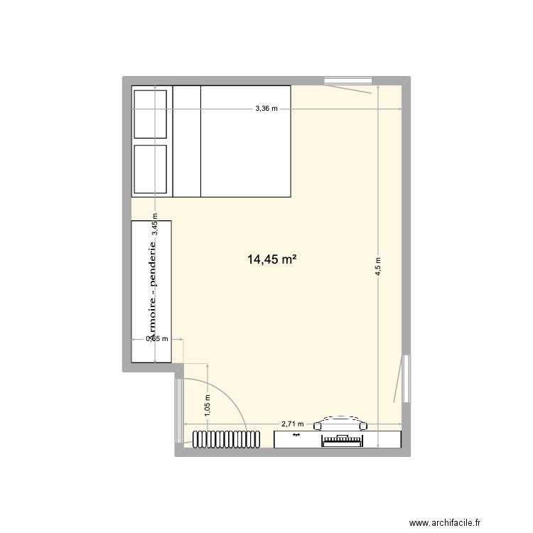 Chambre. Plan de 1 pièce et 14 m2