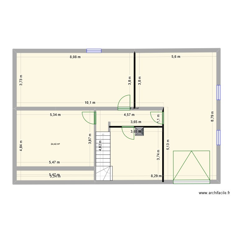 LPX - rdc. Plan de 2 pièces et 116 m2