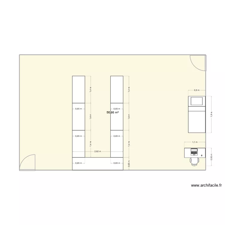 show room. Plan de 1 pièce et 57 m²