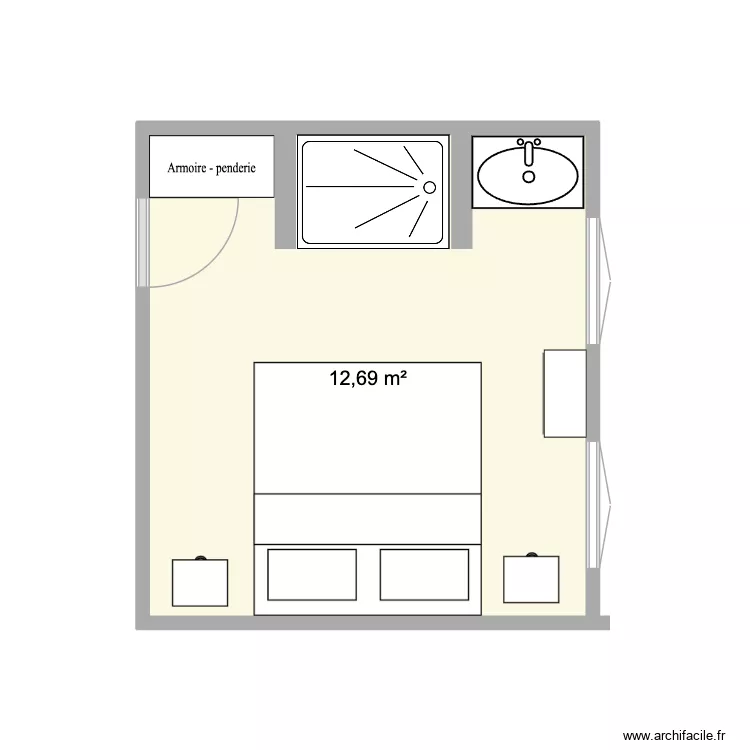 chambres gauche. Plan de 1  et 13 m²