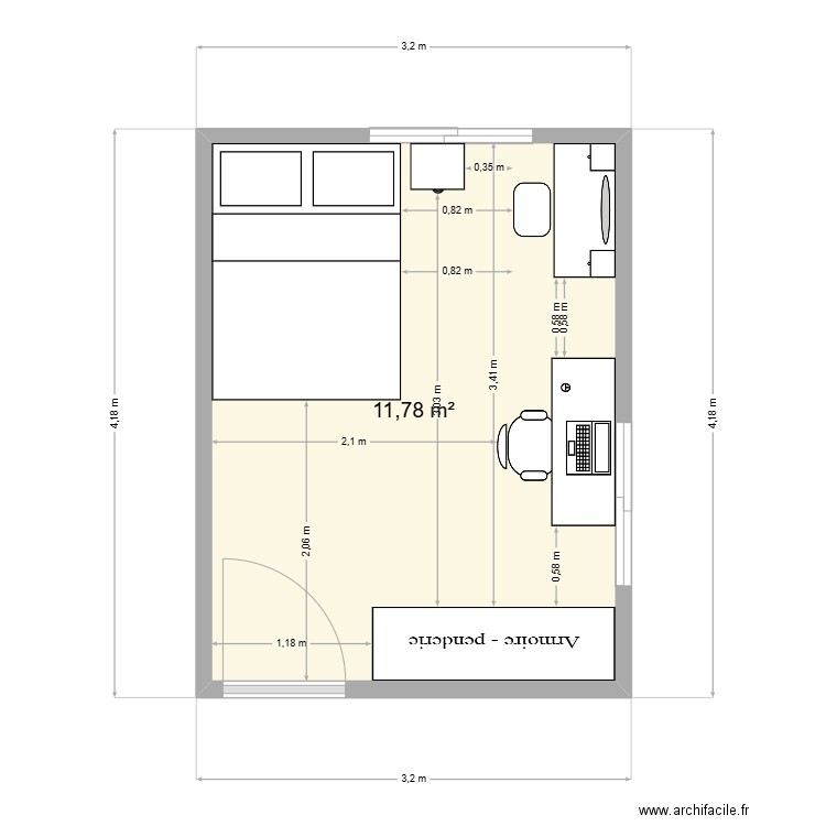 mila 2. Plan de 1 pièce et 12 m2