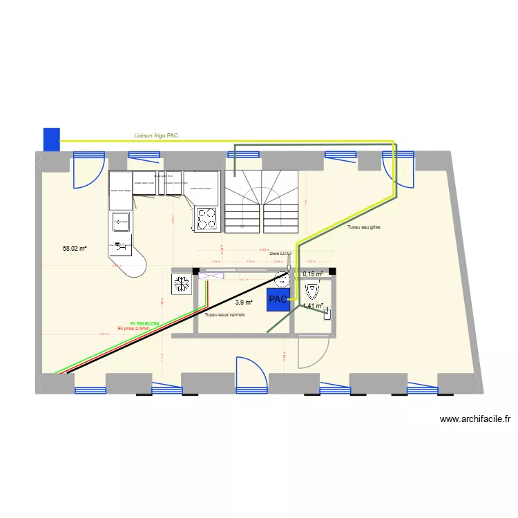 LANILDUT RDC CUISINE. Plan de 4  et 70 m²