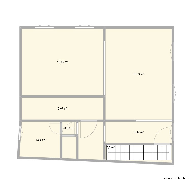 étage. Plan de 7 pièces et 58 m2