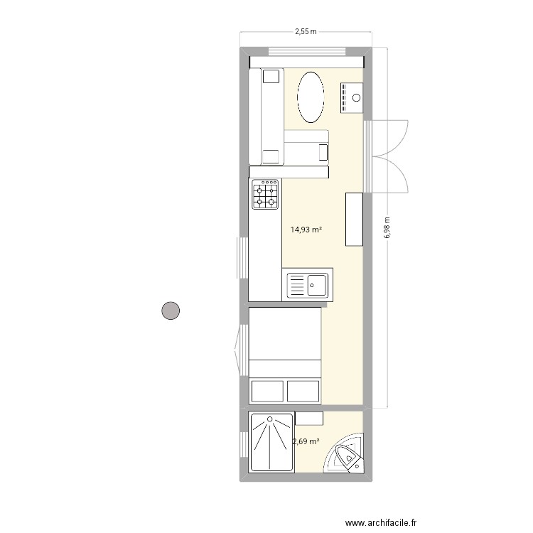 V2-tinypp. Plan de 2 pièces et 18 m2